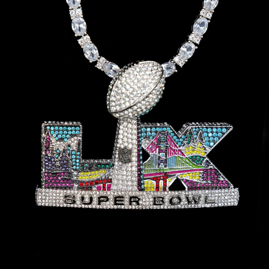 Iced 2026 Super Bowl LX Official Large NFL Logo Pendant in White Gold
