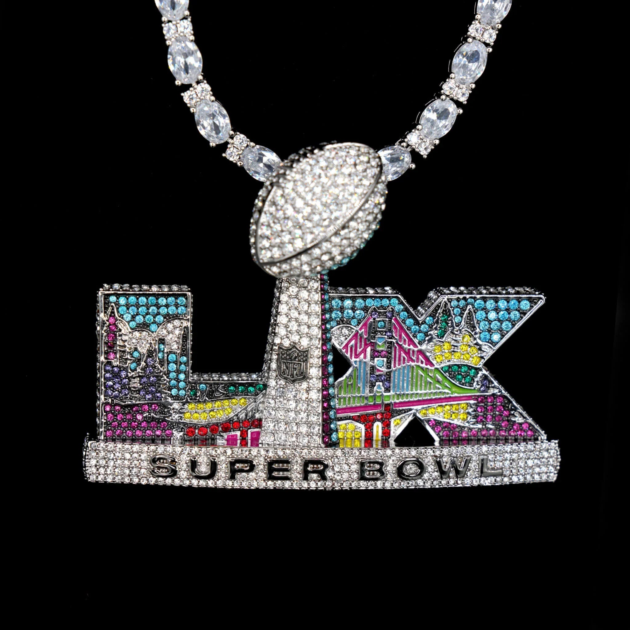 Iced 2026 Super Bowl LX Official Large NFL Logo Pendant in White Gold