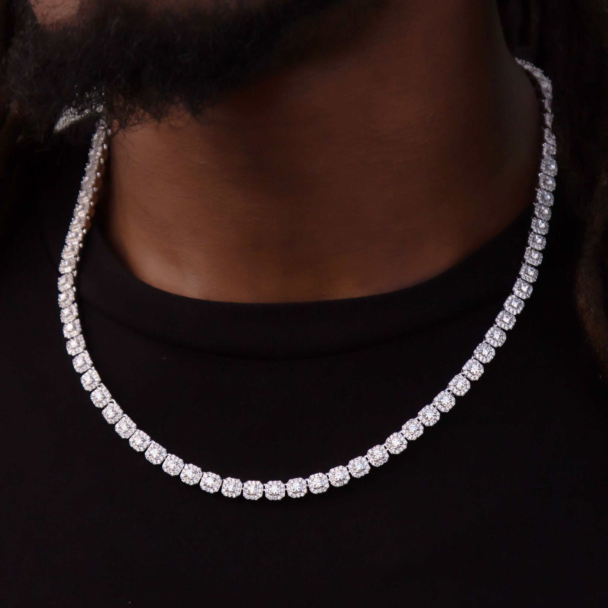 Micro Clustered Tennis Chain in White Gold - 6mm