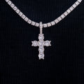 Iced Micro Round Cross Pendant in White Gold