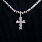 Iced Micro Round Cross Pendant in White Gold