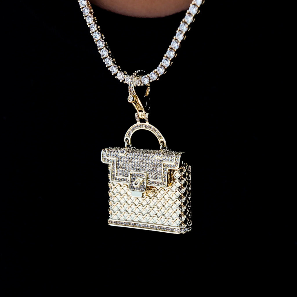 Iced Purse Clip On Pendant in Yellow Gold