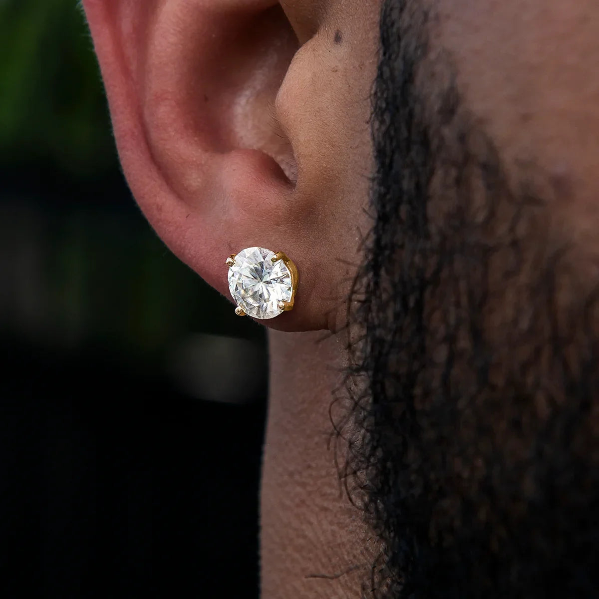 8MM Round Cut Moissanite Diamond Stud Earrings in Yellow Gold Vermeil