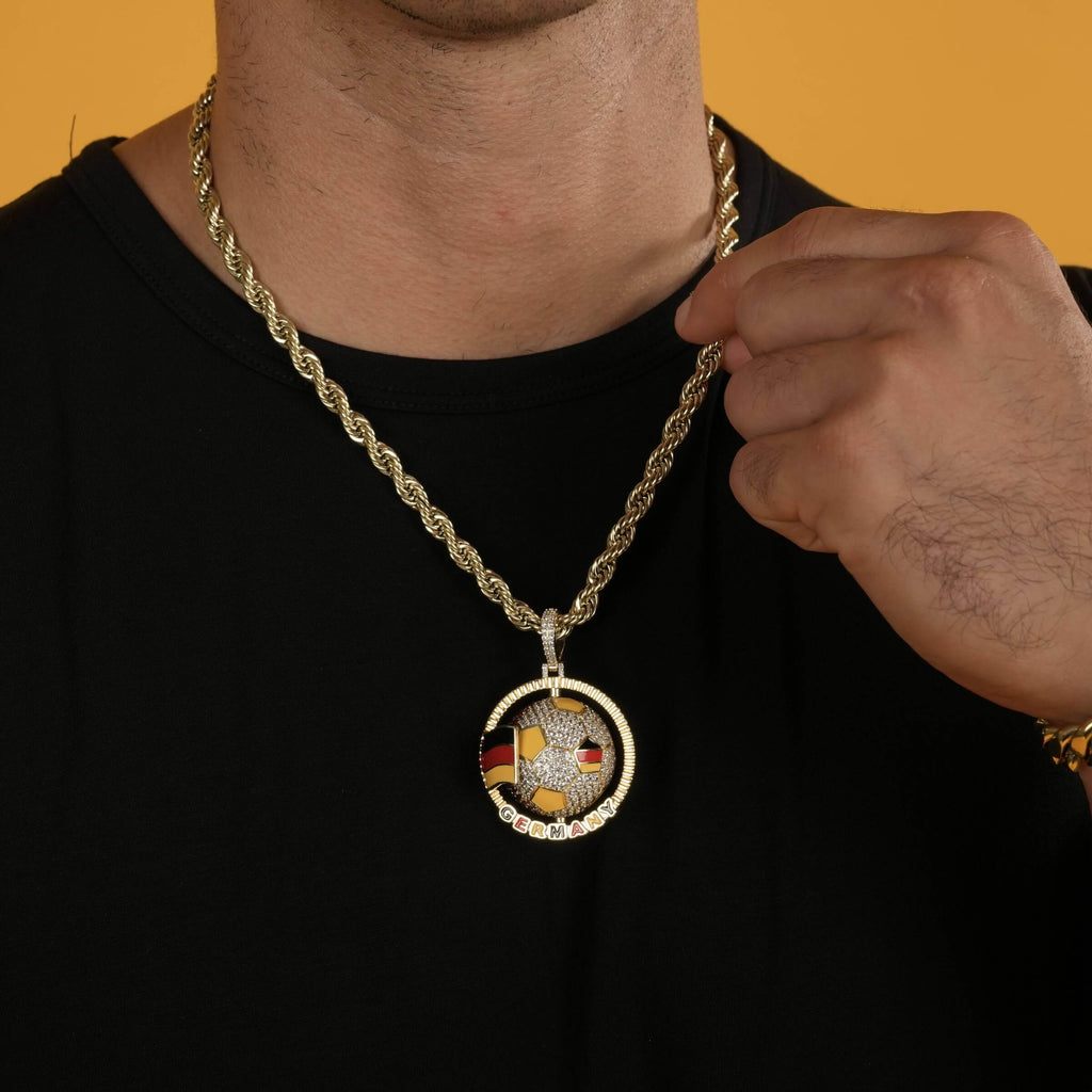 Diamond Germany Spinning Globe Flag Pendant in Yellow Gold