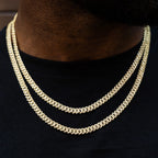 Micro Diamond Prong Cuban Chain in Yellow Gold - 6mm