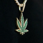 Large Emerald Weed Leaf Pendant - Yellow Gold