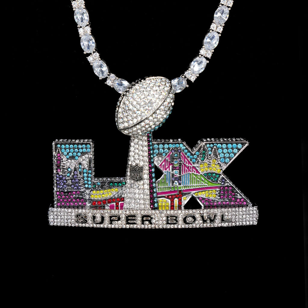Iced 2026 Super Bowl LX Official Large NFL Logo Pendant in White Gold