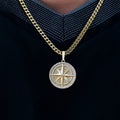 Compass Coin Pendant + 3mm Franco Chain Set in Yellow Gold