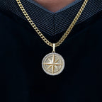 Compass Coin Pendant + 3mm Franco Chain Set in Yellow Gold
