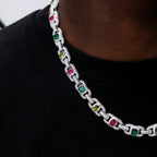 Diamond Multicolor Cluster Mariner Chain in White Gold