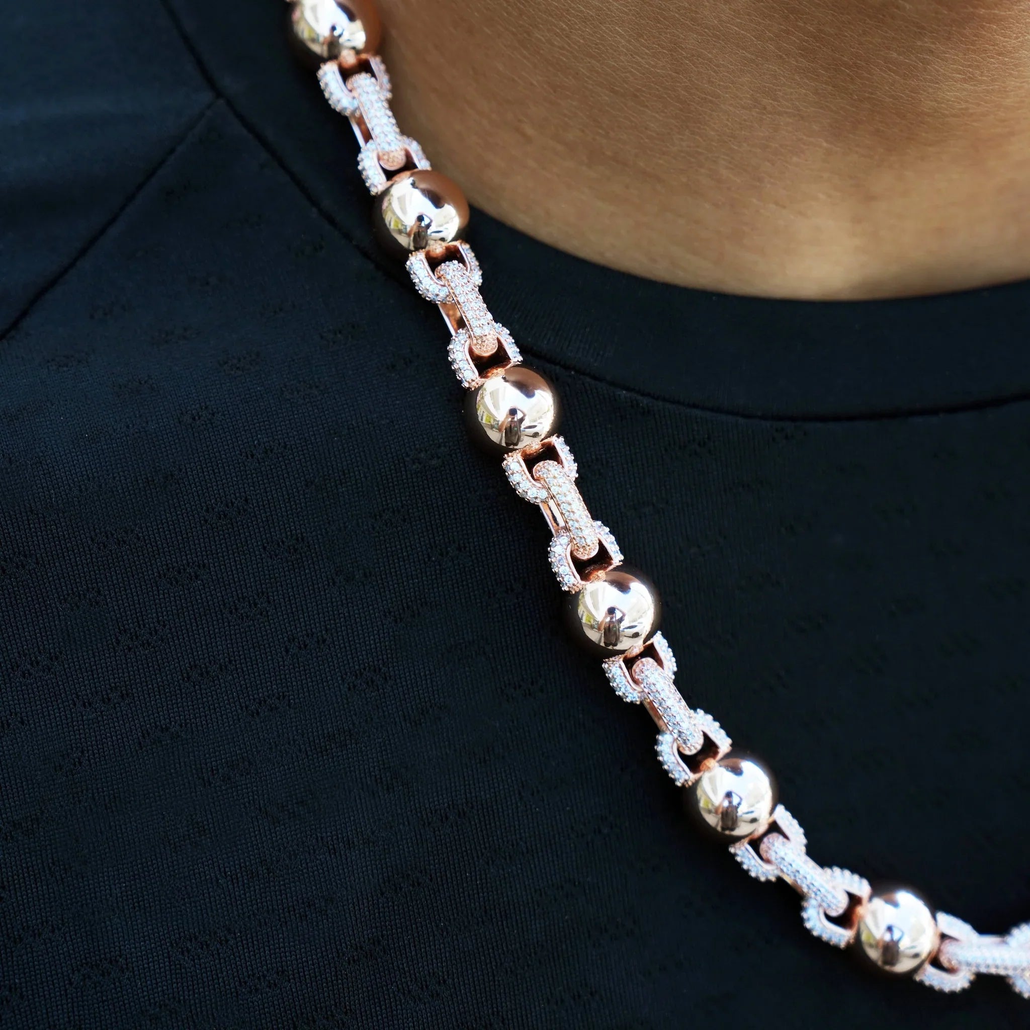 Iced Plain Ball Chain in Rose Gold - 10mm