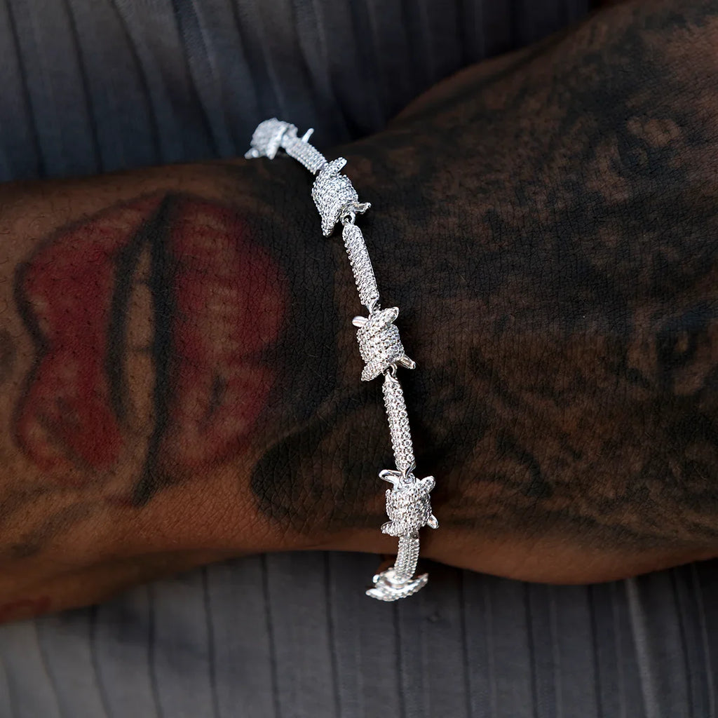Iced Barbed Wire Chain + Bracelet Bundle in White Gold