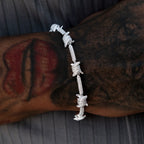 Iced Barbed Wire Chain + Bracelet Bundle in White Gold