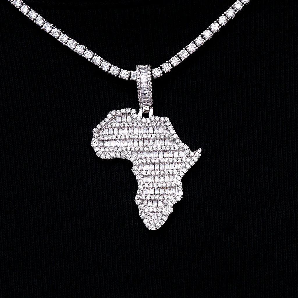 Iced Baguette Africa Pendant
