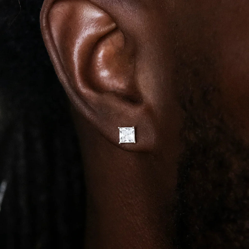5mm Square Cut Diamond Stud Earrings in White Gold