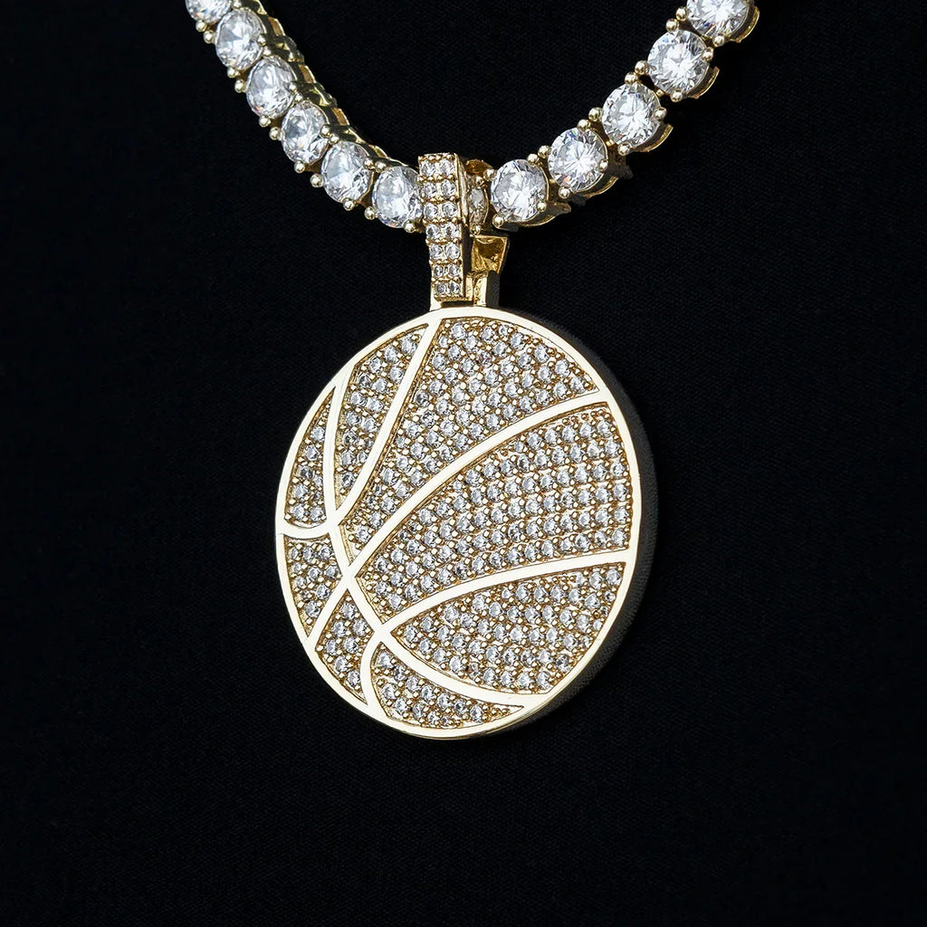 Pave Basketball Pendant in Yellow Gold