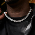 Baguette Chain Link Necklace + Bracelet in White Gold- 8mm