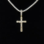 Iced Flat Crucifix Cross Pendant in Yellow Gold