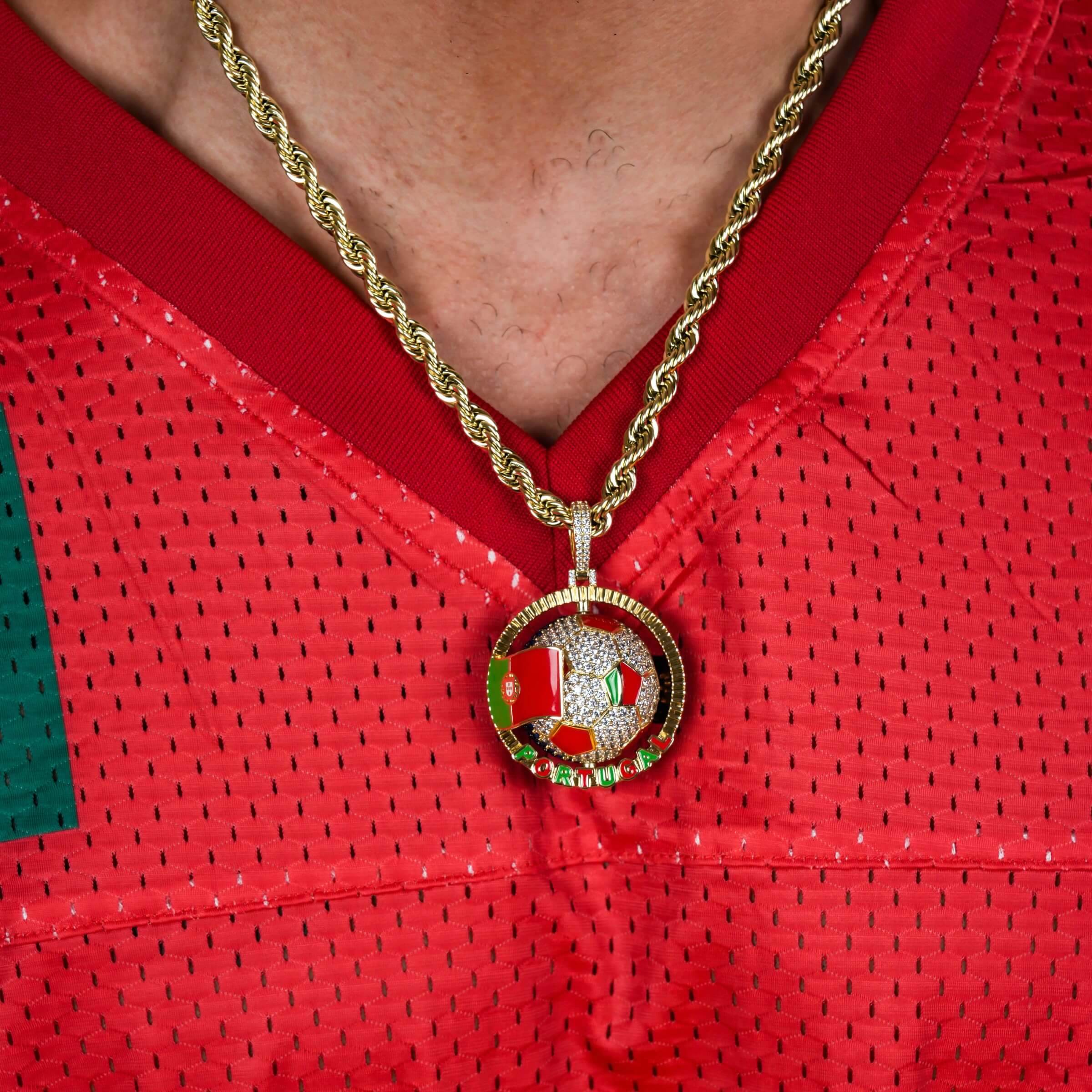 Diamond Portugal Spinning Globe Flag Pendant in Yellow Gold