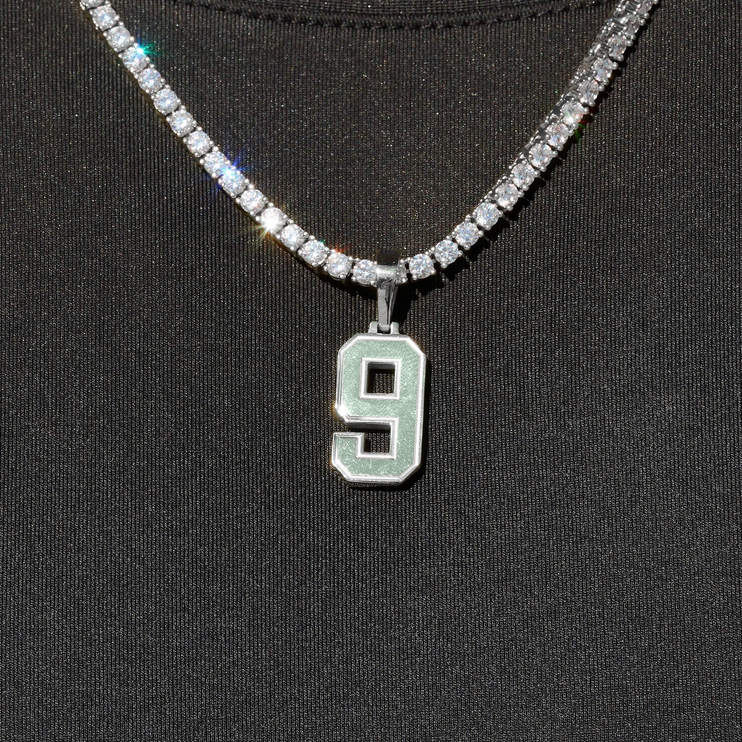 Micro Block Number Pendant in White Gold