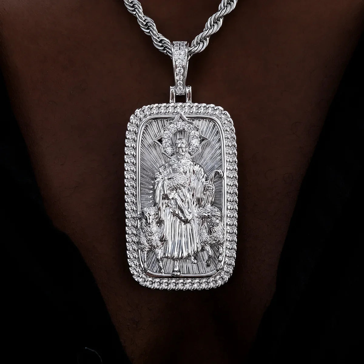 Large Icon Shepherd Pendant in White Gold