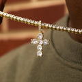 Iced Micro Round Cross in Yellow Gold