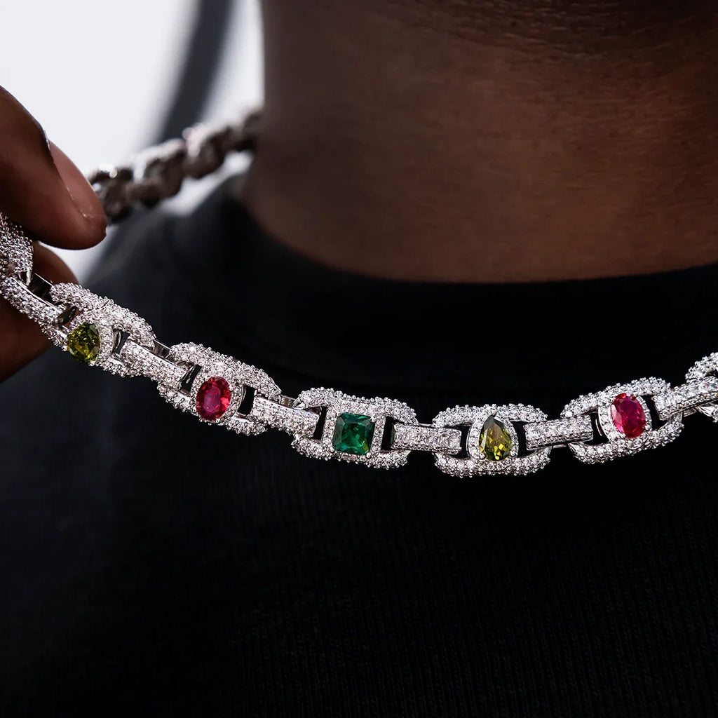 Diamond Multicolor Cluster Mariner Chain in White Gold