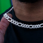 Diamond Figaro Chain in White Gold- 10mm