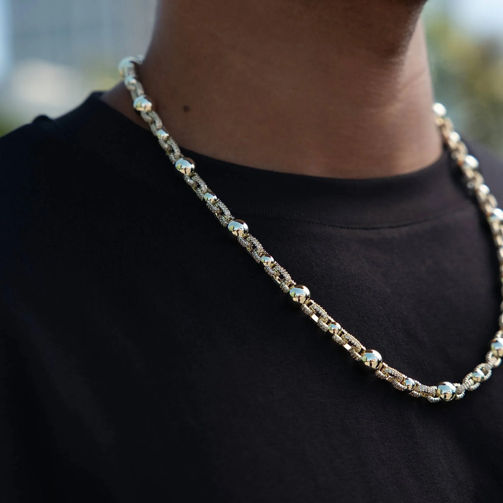 Iced Plain Multi Size Ball Chain in Yellow Gold