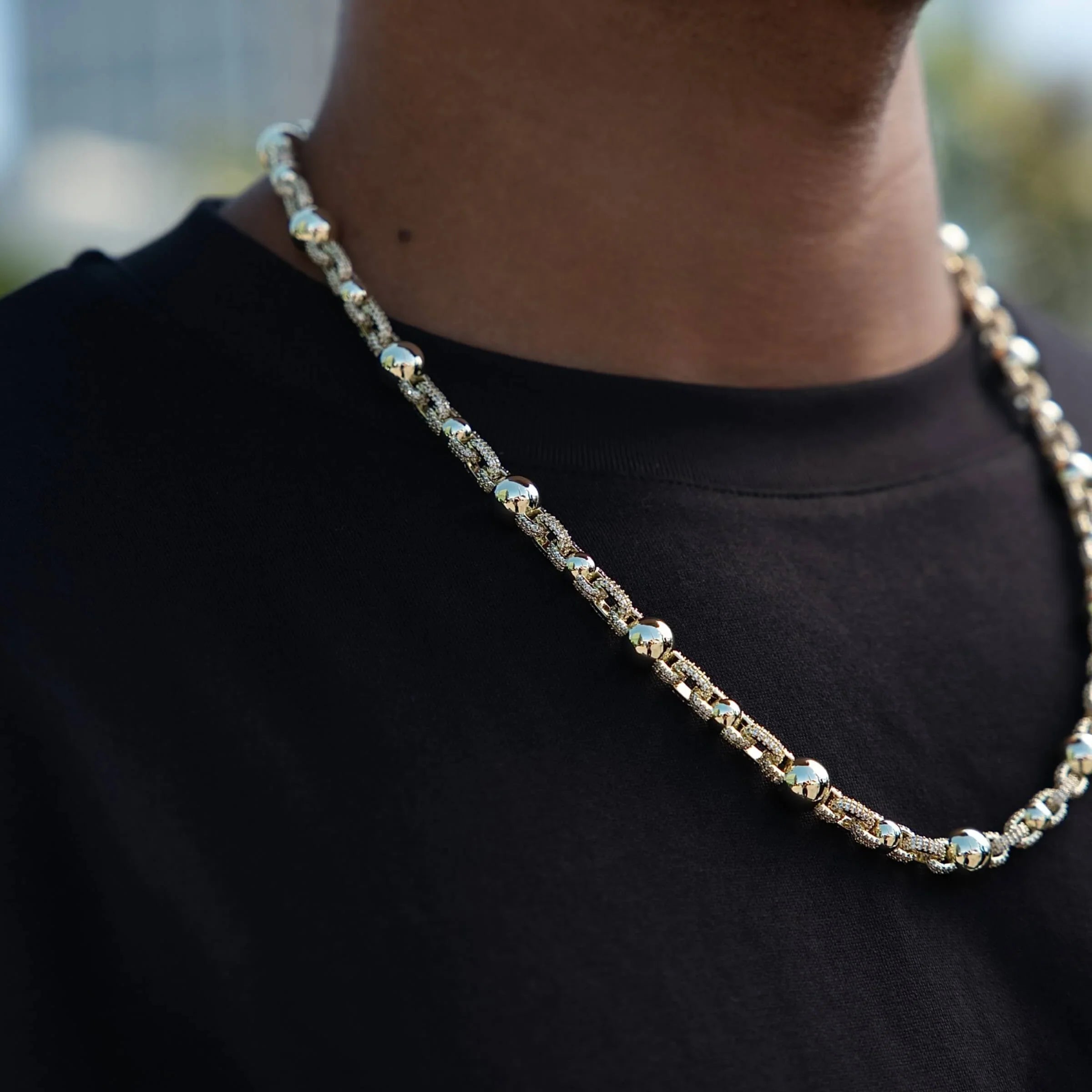 Iced Plain Multi Size Ball Chain in Yellow Gold