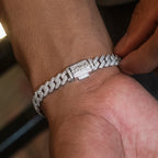 Diamond Prong Cuban Bracelet in White Gold- 8.5mm