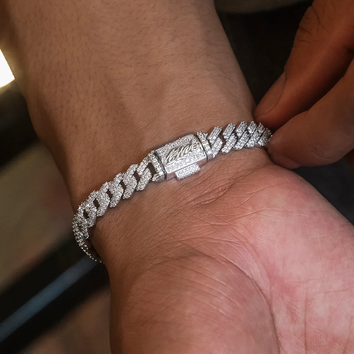 Diamond Prong Cuban Bracelet in White Gold- 8.5mm