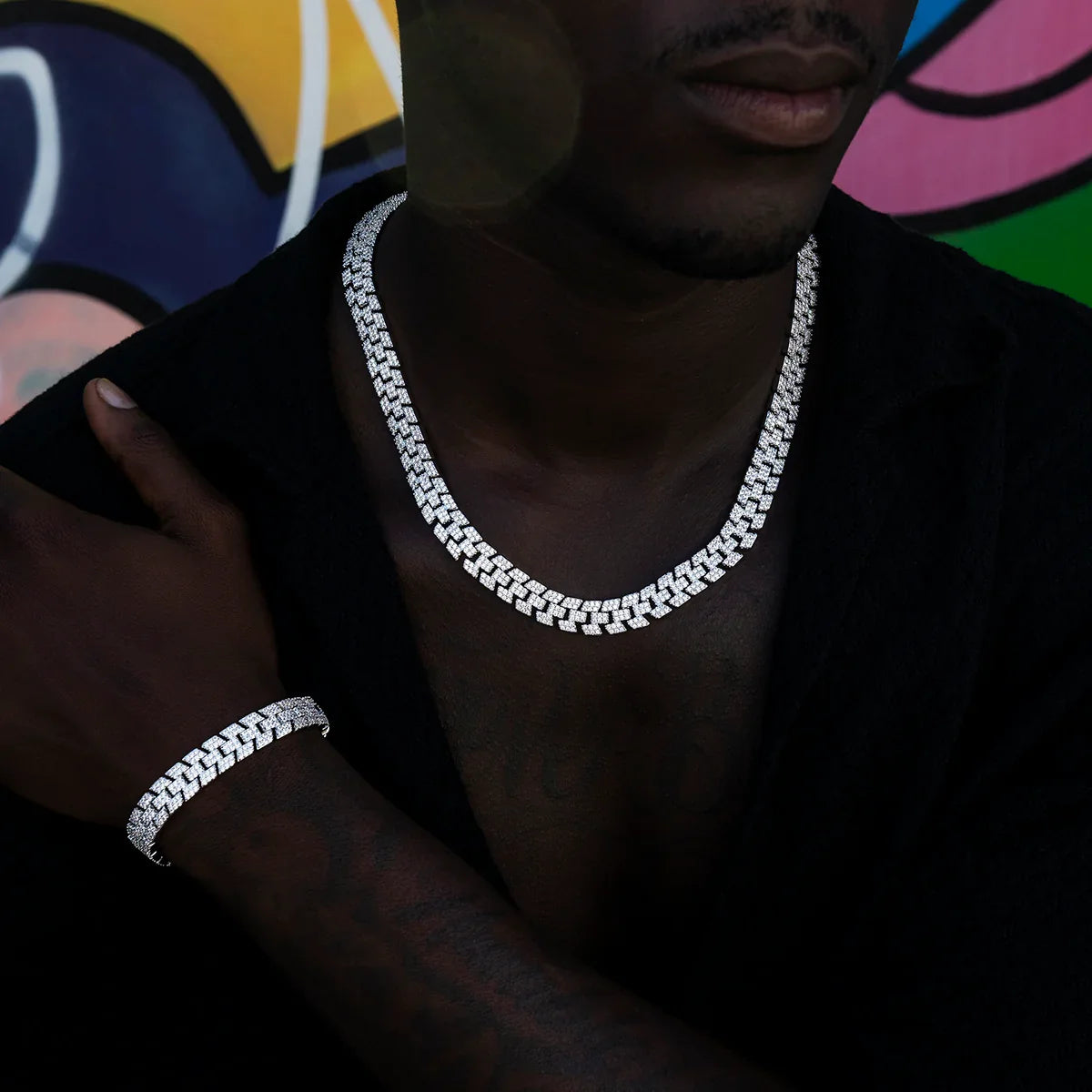 Diamond Spine Chain + Bracelet Bundle in White Gold