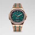 39MM Visionary Iced Emerald Stone Steel Band Watch - Rose Gold