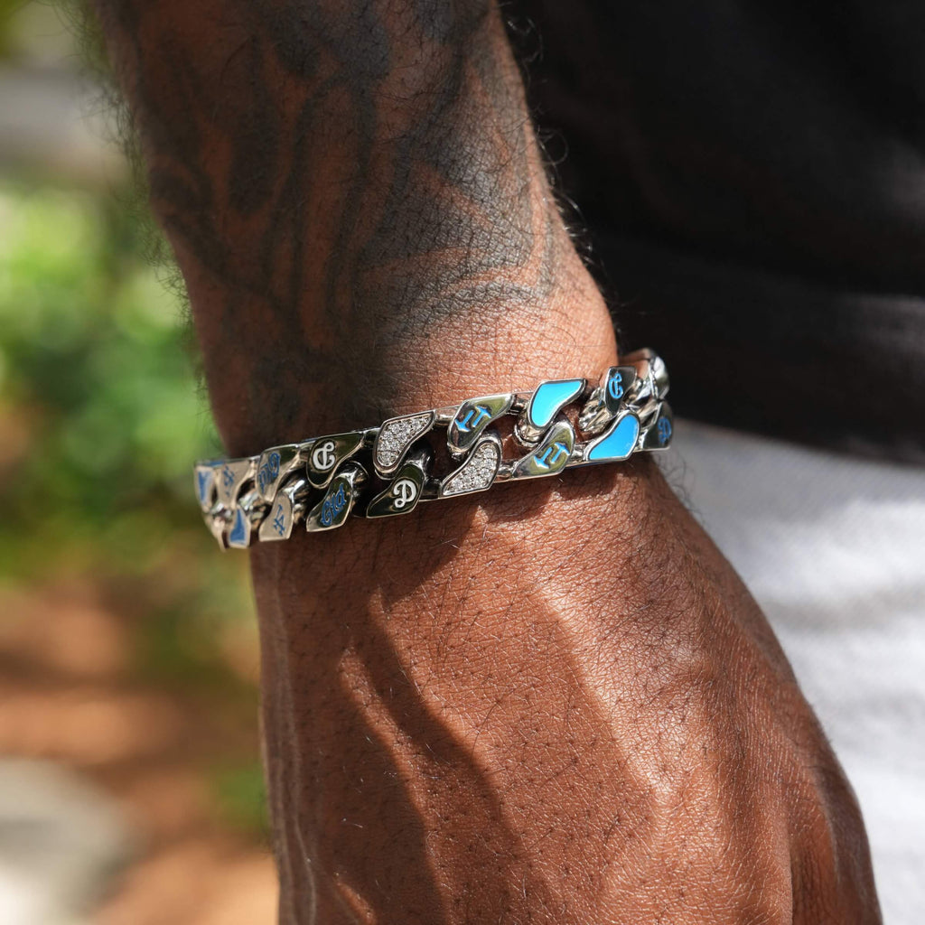 LA Dodgers Official MLB Stealth Cuban Bracelet in White Gold