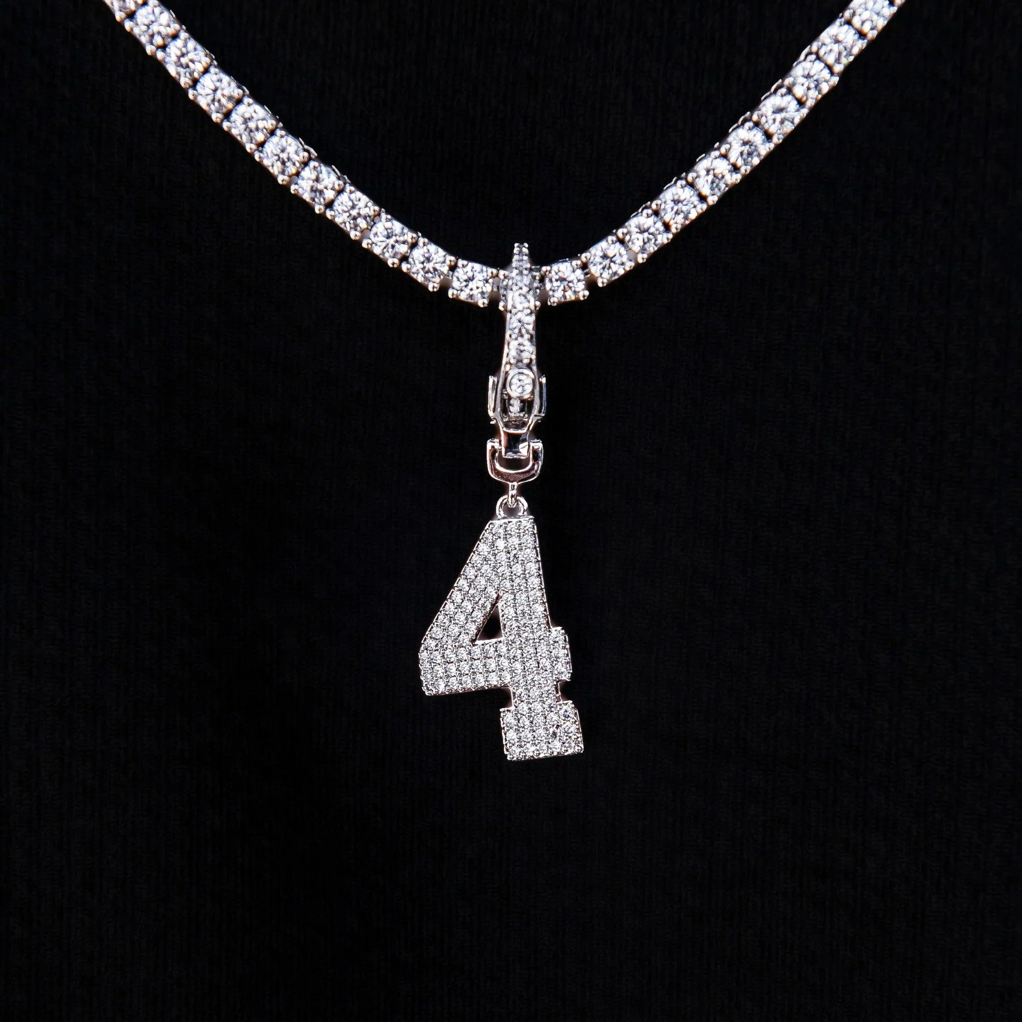 Micro Pave Number Clip On Pendants in White Gold