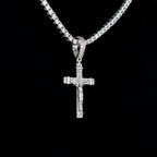 Iced Flat Crucifix Cross Pendant in White Gold