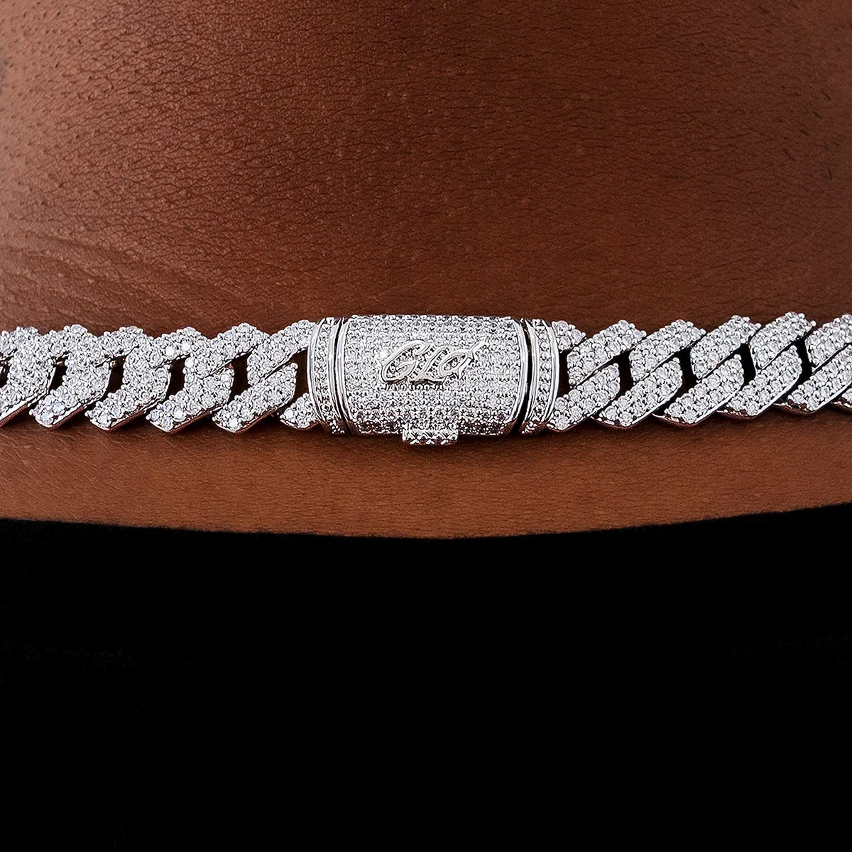 Diamond Prong Link Chain in White Gold - 12mm