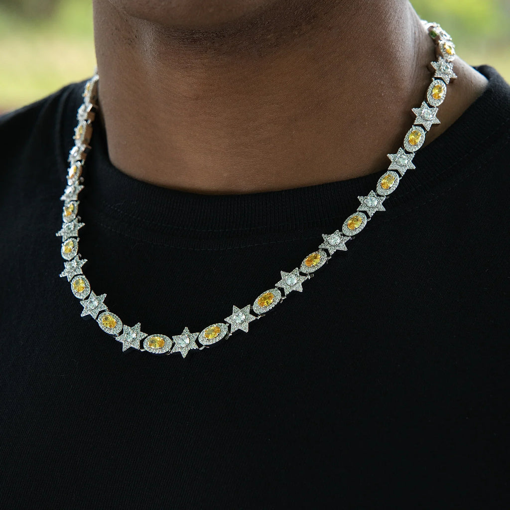 Iced Canary Star Oval Chain in White Gold - 12MM