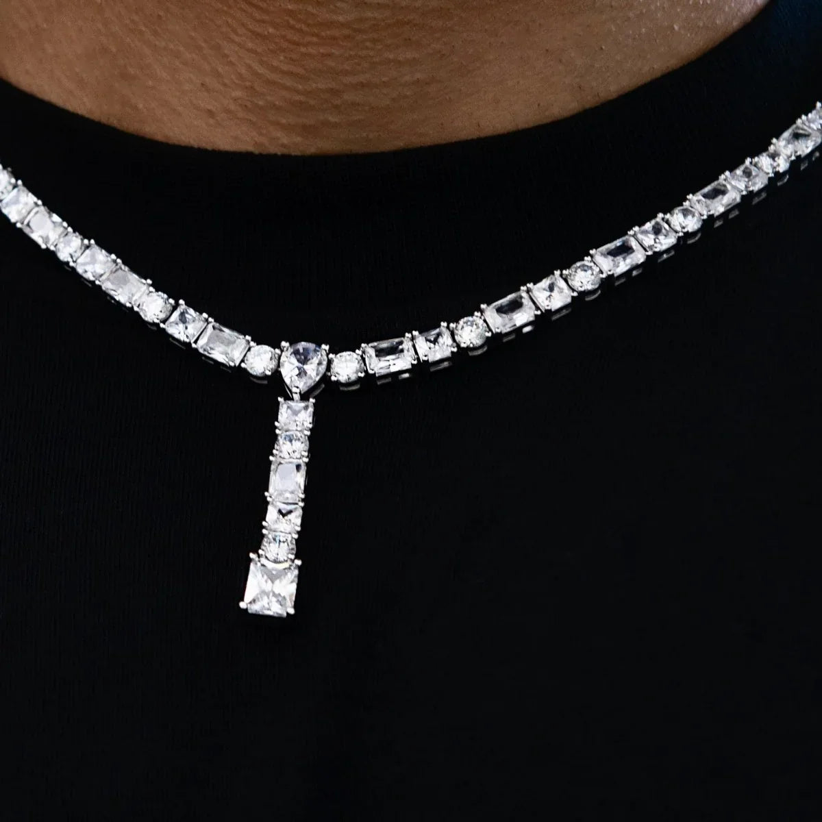 Multi Diamond Lariat Chain in White Gold