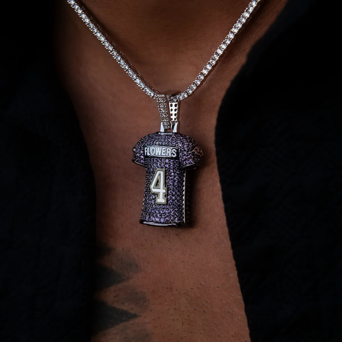 Zay Flowers Baltimore Ravens Purple #4 Jersey Pendant - White Gold