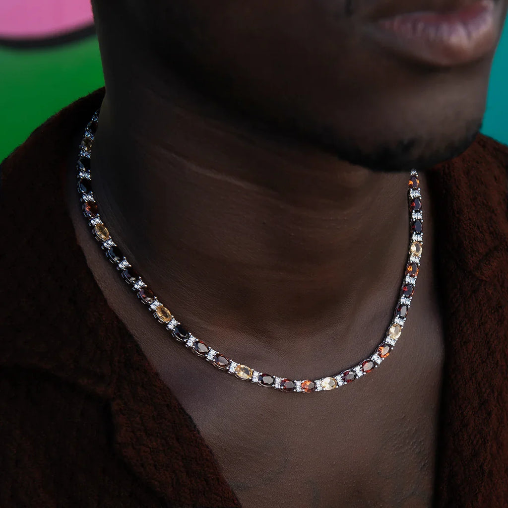 Multicolor Mixed Oval Cut Tennis Tonal Brown Stones Chain- 5mm
