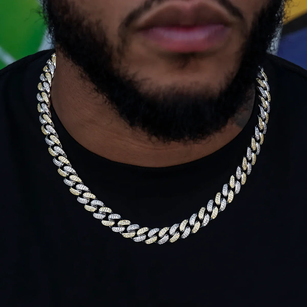 Diamond Cuban Link Chain in White/Yellow Gold- 12mm
