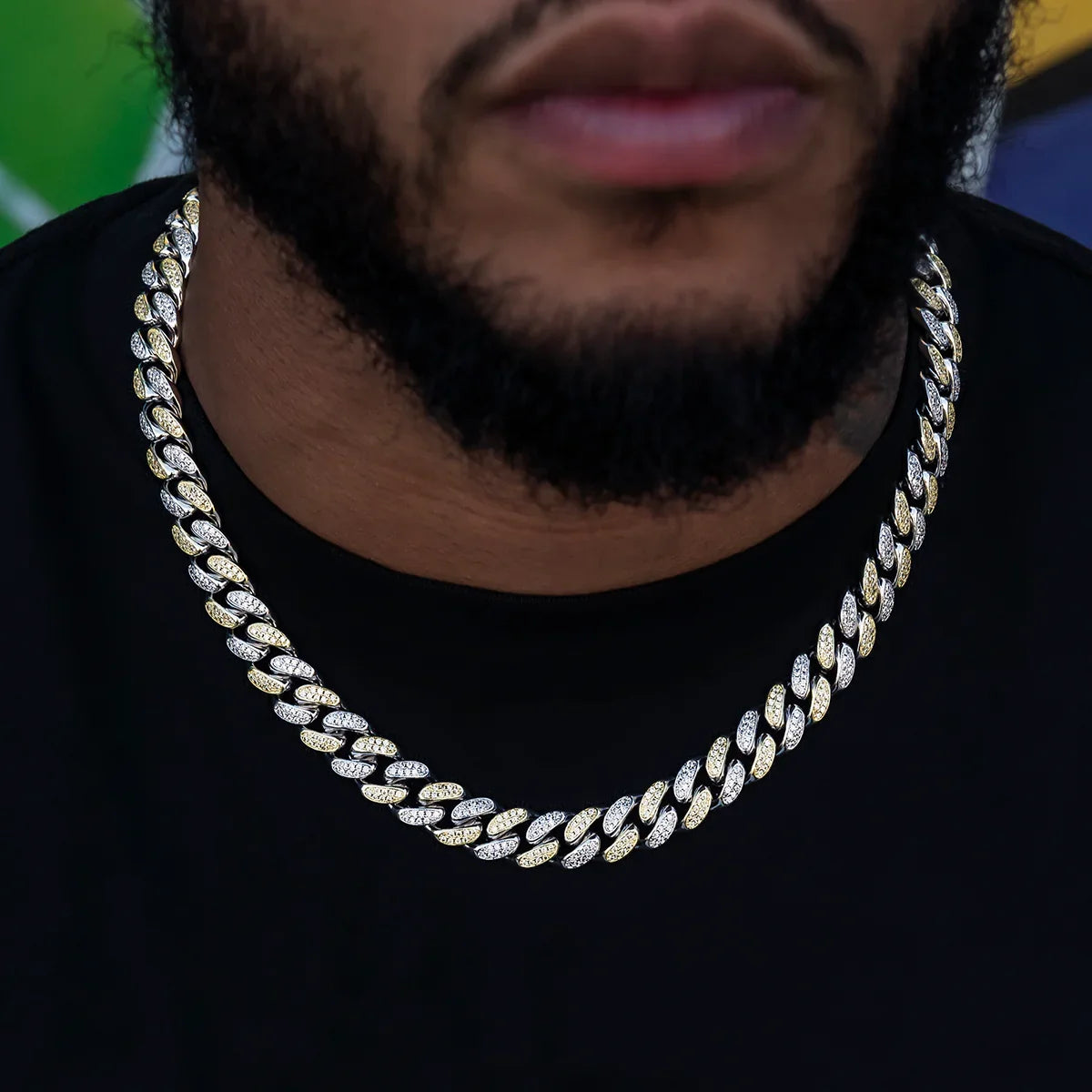 Diamond Cuban Link Chain in White/Yellow Gold- 12mm