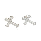 Moissanite Micro Cross Stud Earring in Sterling Silver