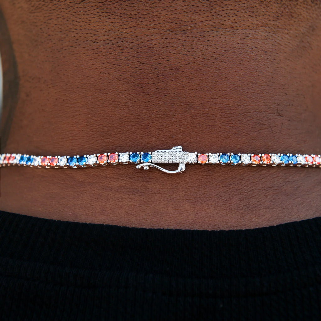 3MM Diamond Tennis Chain - Royal Blue Orange White