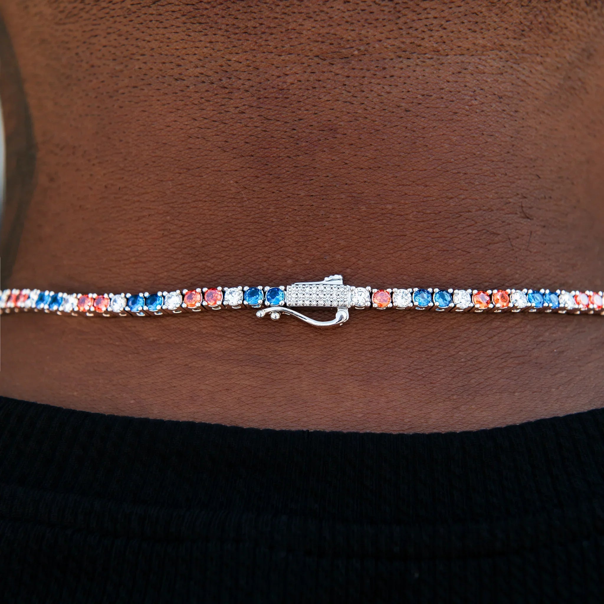 3MM Diamond Tennis Chain - Royal Blue Orange White