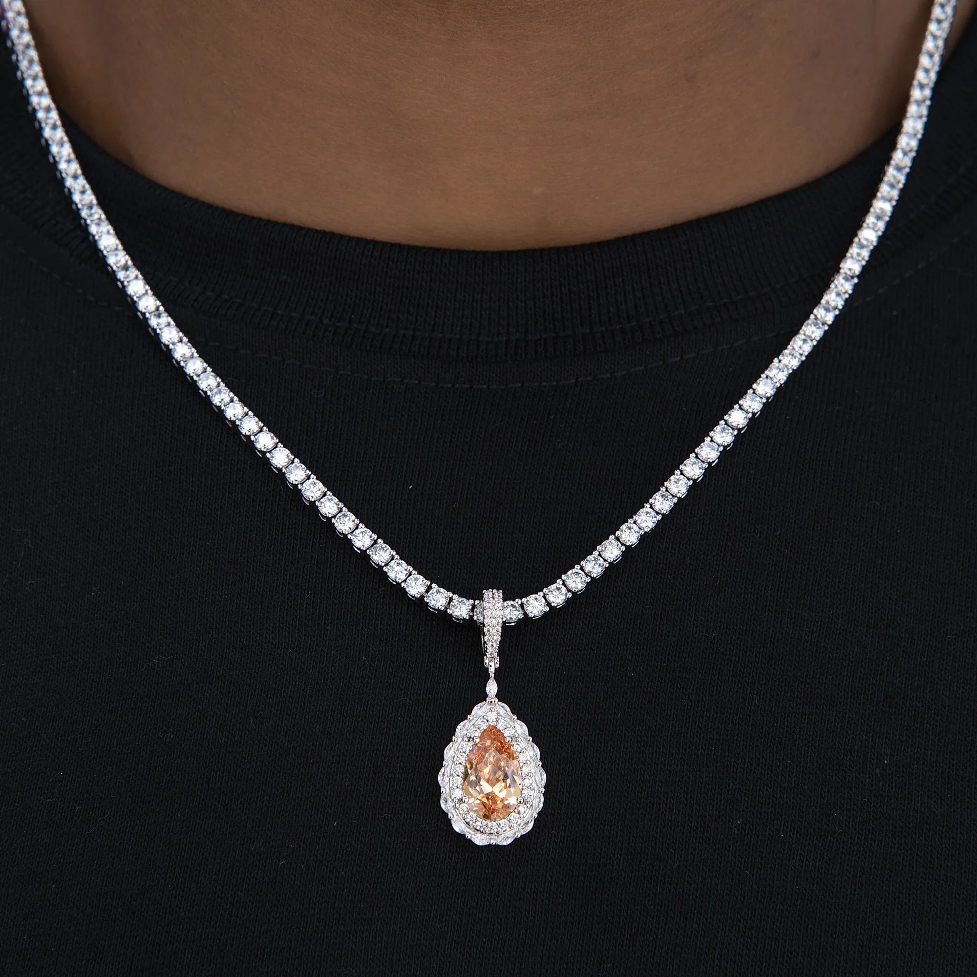 Micro Iced Teardrop Rock Pendant in White Gold