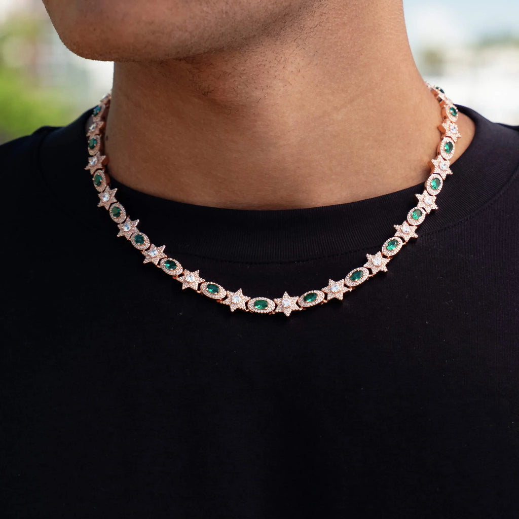 Iced Star Oval Emerald Chain in Rose Gold - 12MM