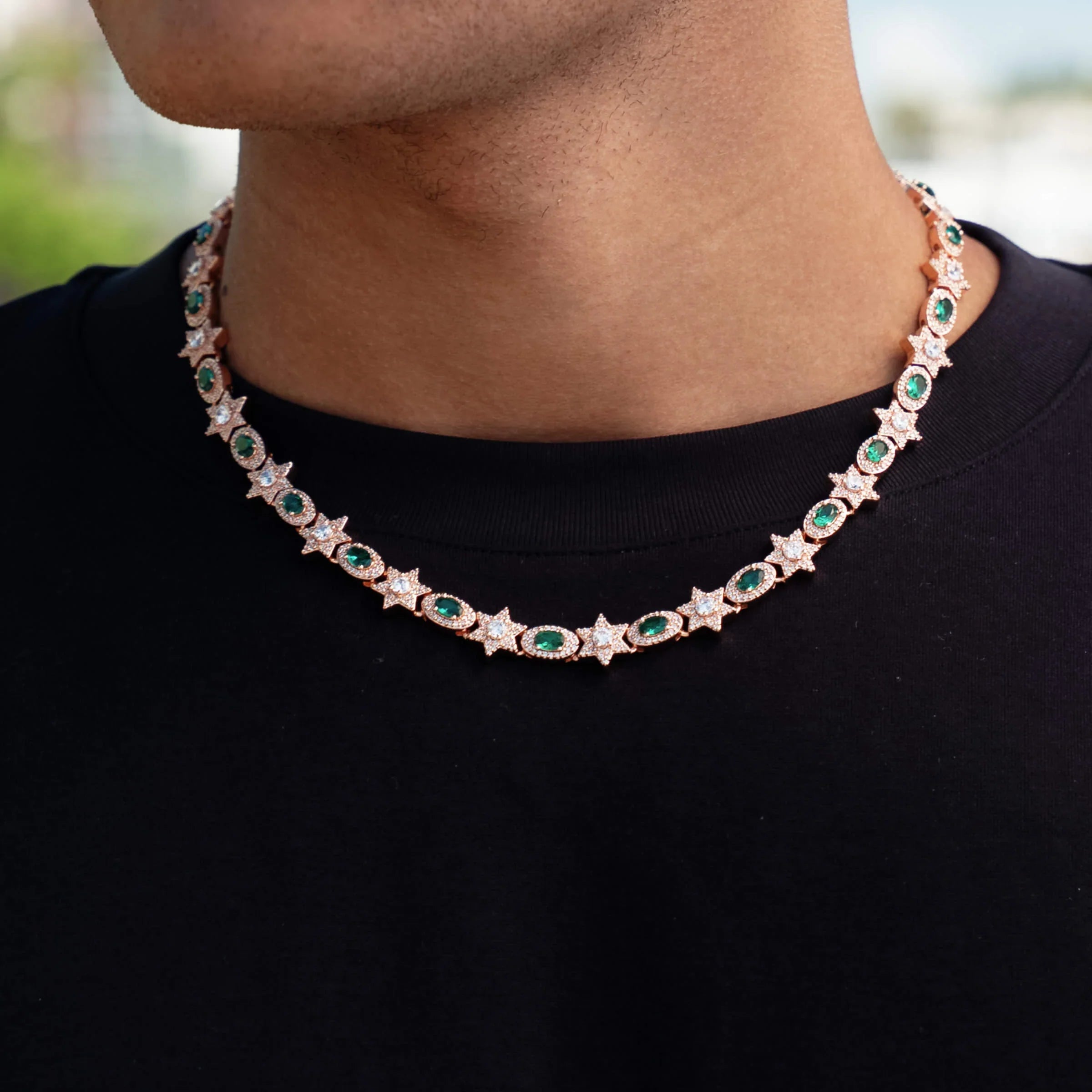 Iced Star Oval Emerald Chain in Rose Gold - 12MM